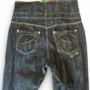 COOGI Women’s Y2K Jeans with Colorful Embroidery Pockets & Detail Dark Demin